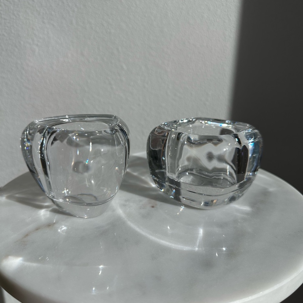 Set 2 Partylite Clear Glass Votive Tealight Candle Holders modern funky eclectic